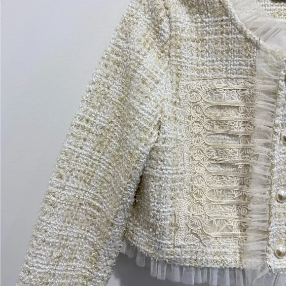 Cream Tweed Jacket with Ruffle Details - Picture 6 of 12